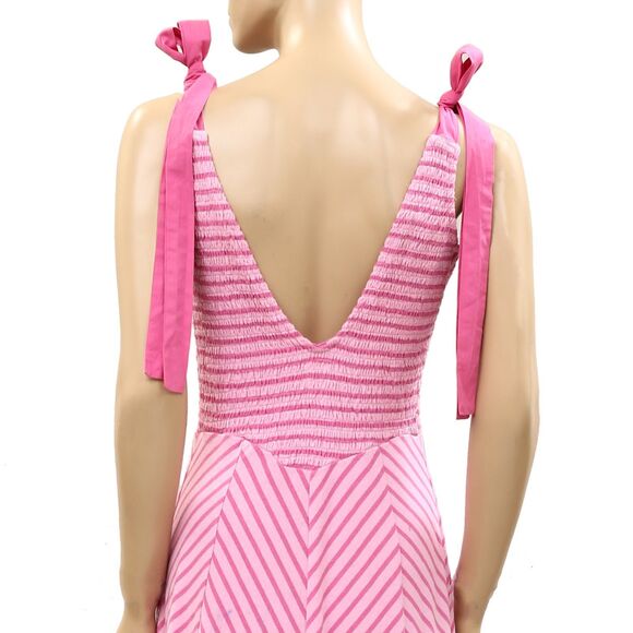 Free People Free-Est Cecelia Midi Dress Striped Printed Smocked Cotton L 286334 - Picture 7 of 8